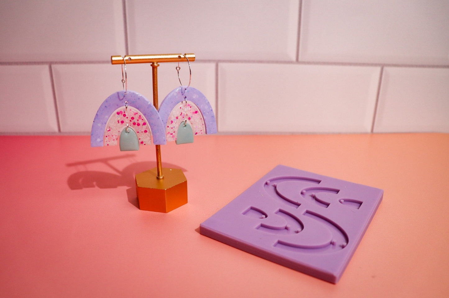Arch/rainbow silicone earring mould/mold, fun 3 tier rainbow mould see for resin