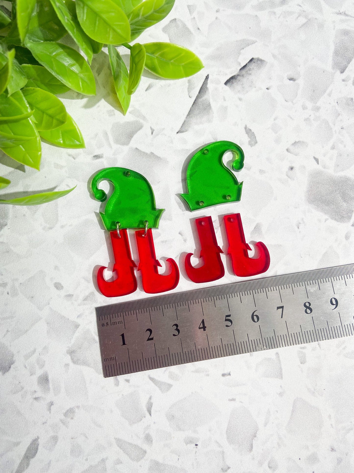 6 Christmas red and green transparent acrylic earrings, fun, cute Christmas earrings, hat and elf legs acrylic blanks