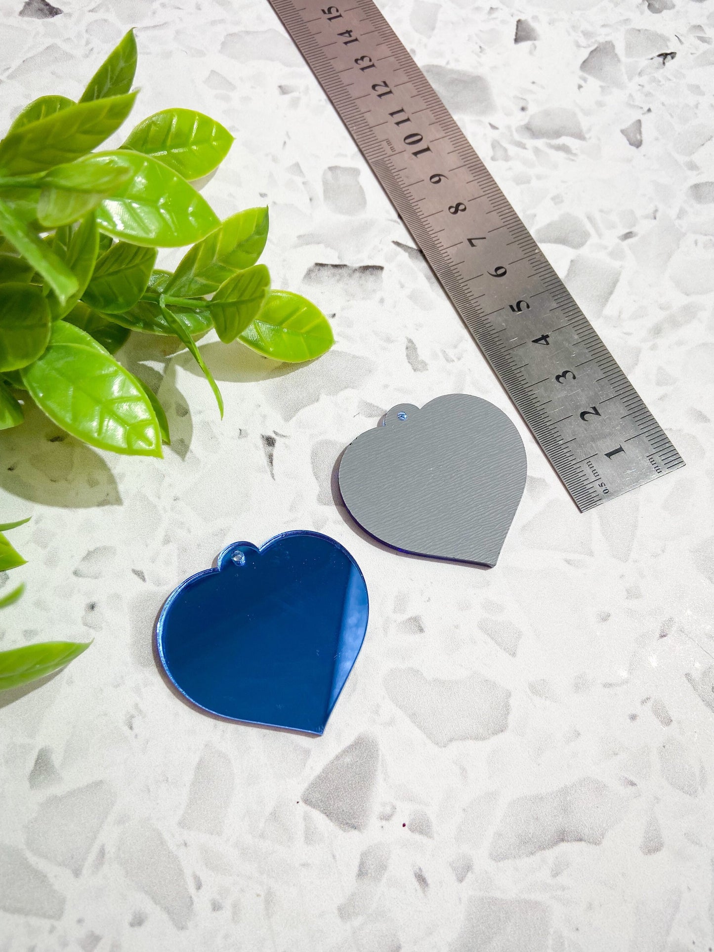 6 piece heart blue mirror acrylic earring, heart shaped acrylic blank earring