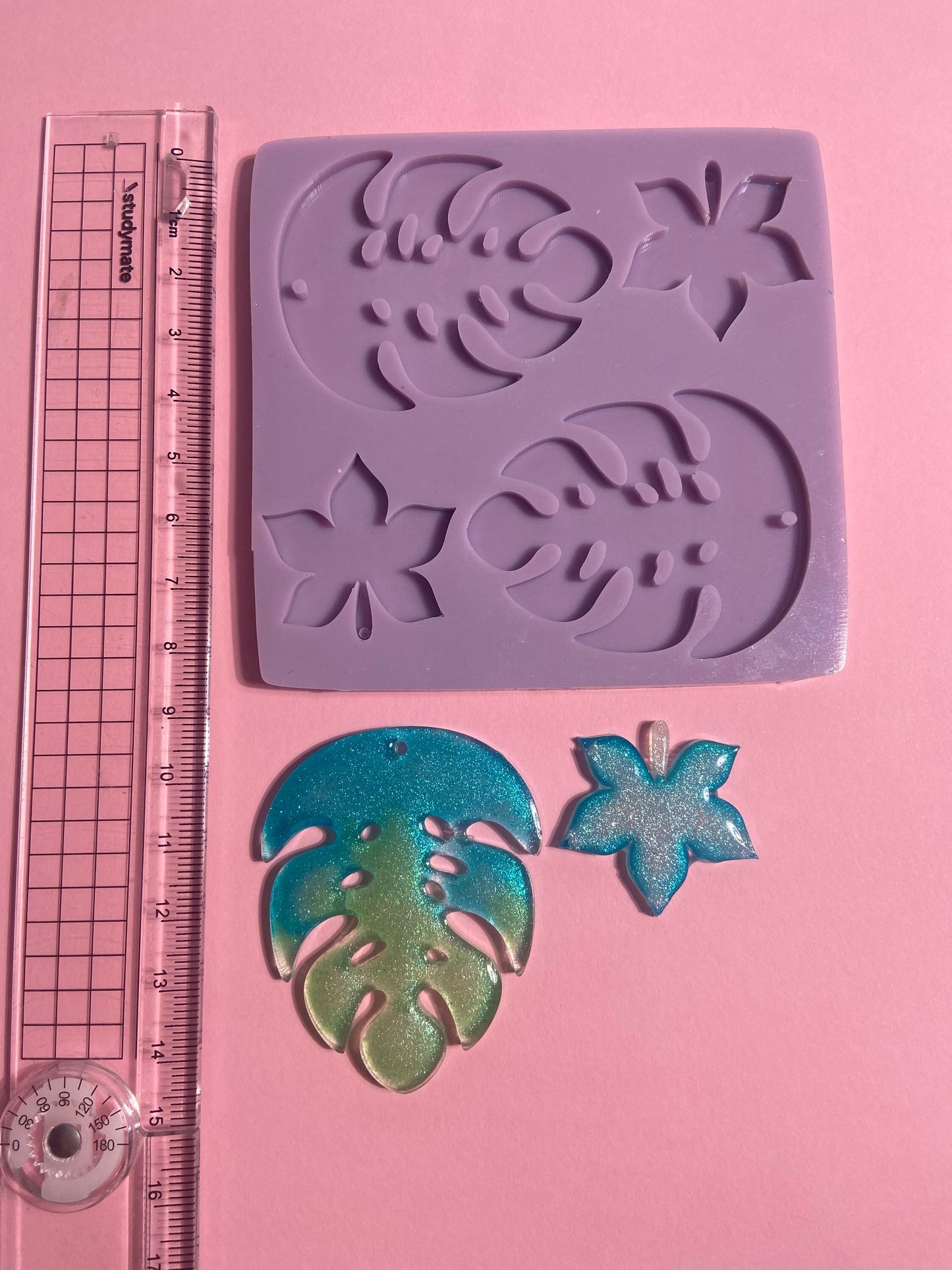 Monstera leaf silicone earring mould, double leafy mould for resin