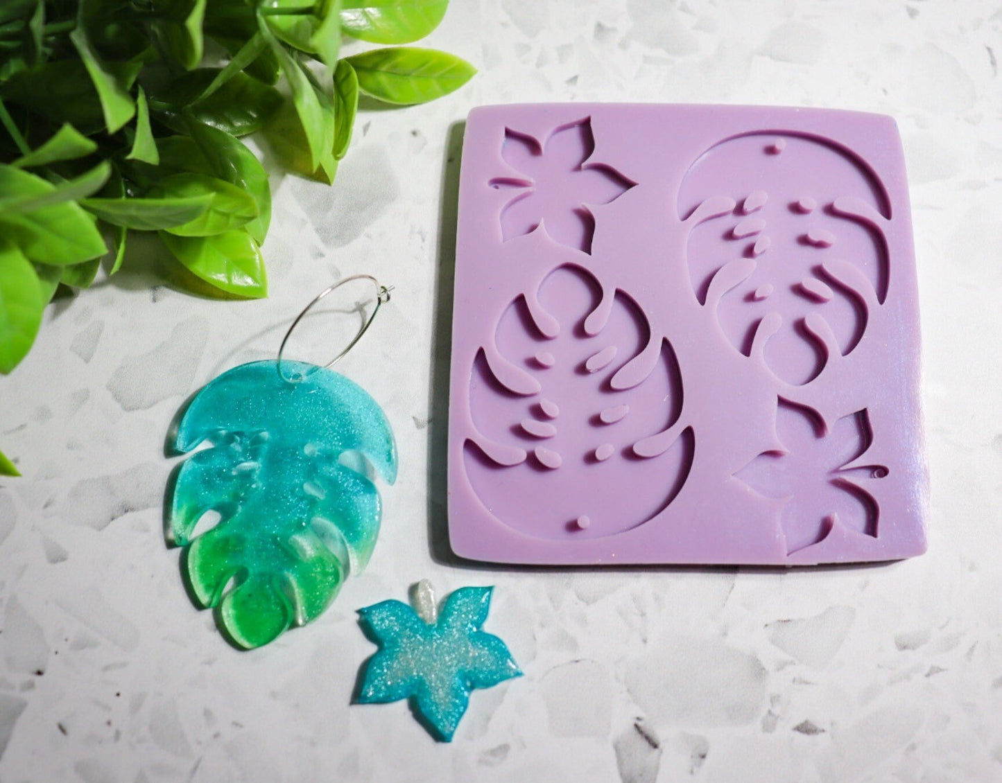 Monstera leaf silicone earring mould, double leafy mould for resin
