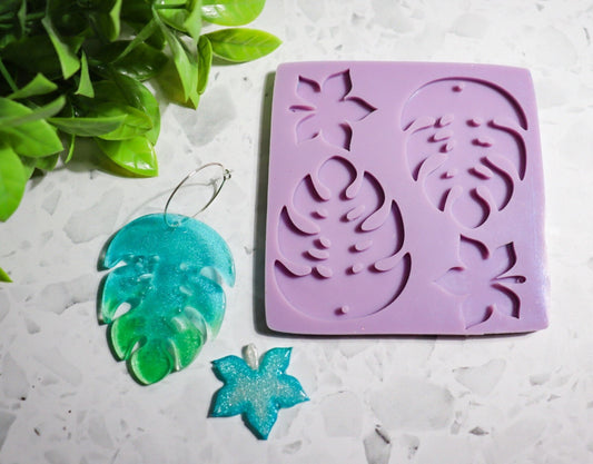Monstera leaf silicone earring mould, double leafy mould for resin