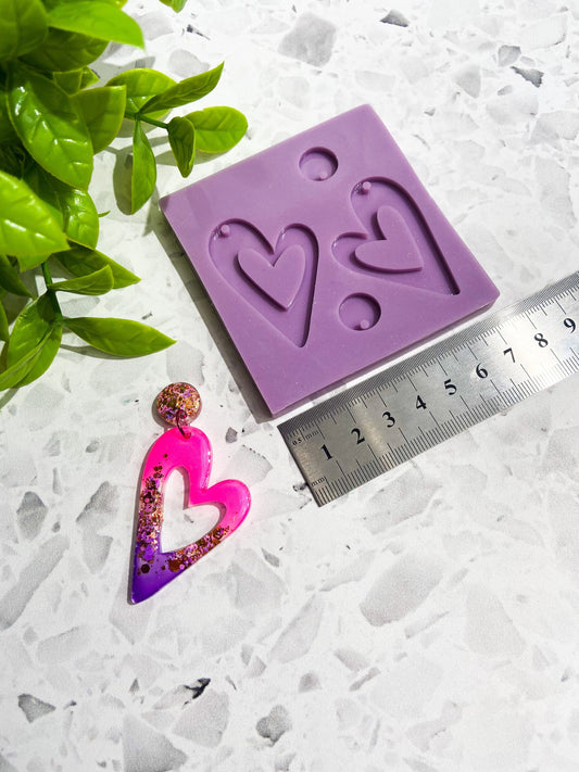 Love heart silicone earring mould/mold, fun heart shaped mould for resin