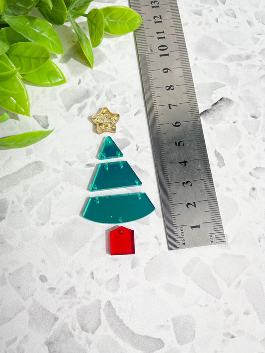 6 Christmas tree acrylic earrings, festive earrings, green tree earrings
