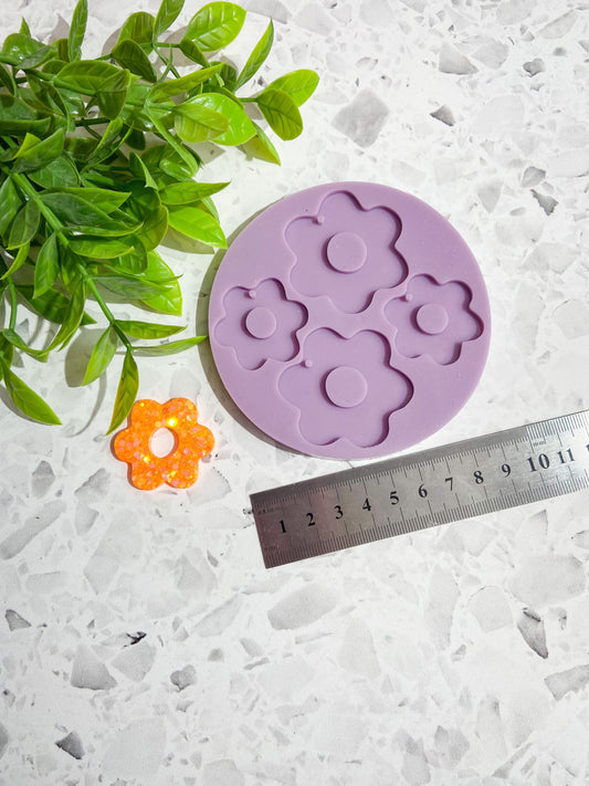 Flower power silicone earring mould/mold, two part cute floral mould for resin