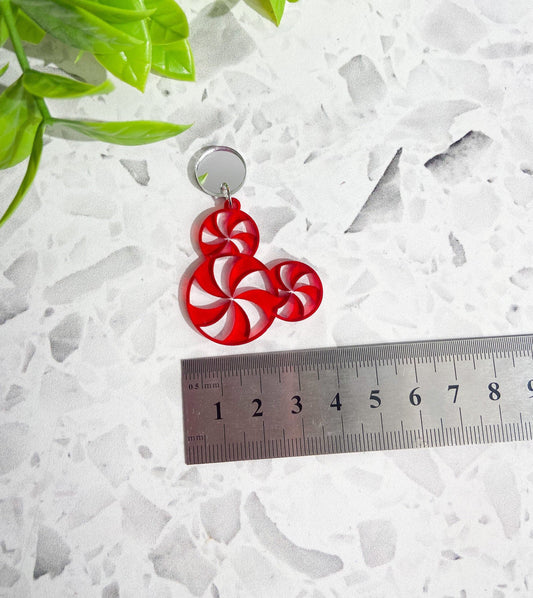 6 peppermint Christmas acrylic earrings, festive Christmas earrings with silver stud topper