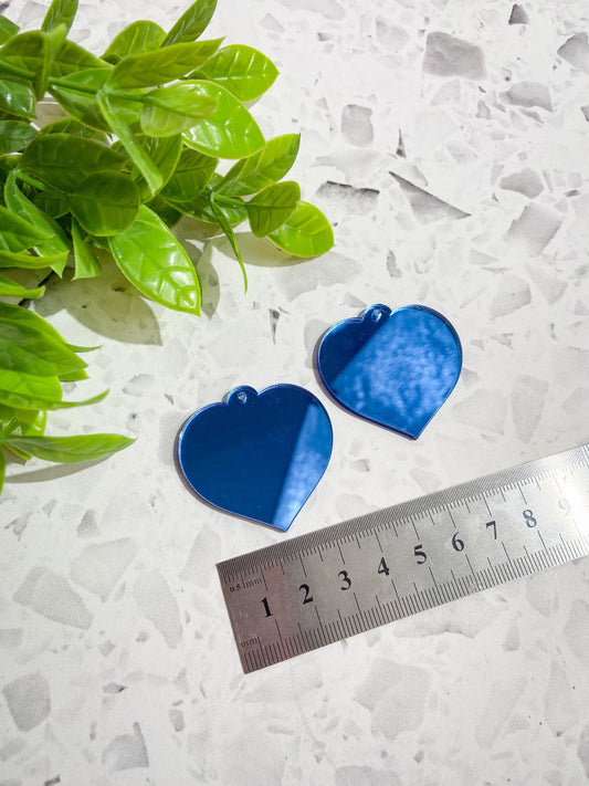 6 piece heart blue mirror acrylic earring, heart shaped acrylic blank earring