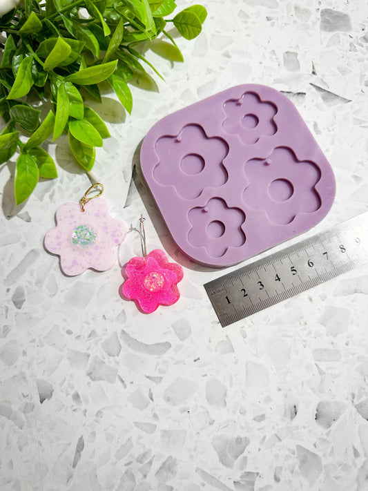 2 piece dangle shaped silicone earring mould/mold, cute shaped silicone mould for resin, flower power mould, floral silicone mould