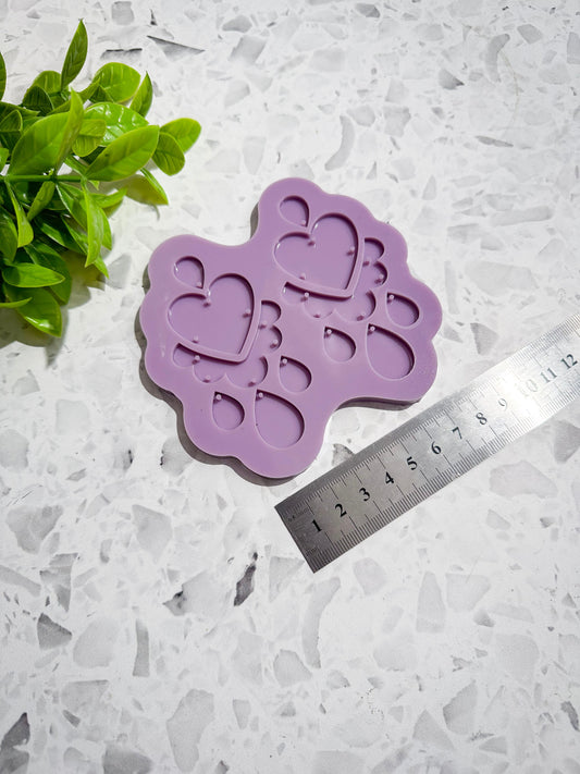Dangle silicone earring mould, chandelier shaped silicone mould for resin, heart silicone mould